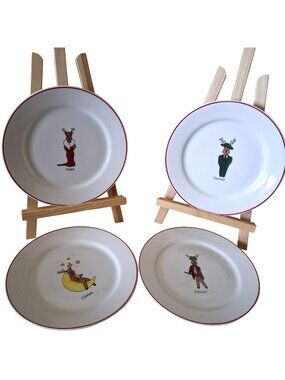Vintage 4 LTD Commodities Reindeer Salad Plates Vixen Donner Comet Dancer